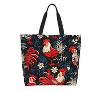 AOOEDM Borsa tote grande da donna con stampa di gallo nero, ideale per il tempo libero, con tasca interna, riutilizzabile e adatta anche per lo shopping.