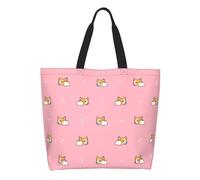 AOOEDM Borsa tote grande da donna con stampa di un Corgi rosa con osso, ideale per il tempo libero, con tasca interna, riutilizzabile e adatta anche per lo shopping.