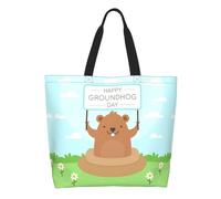 AOOEDM Borsa tote Happy Groundhog Day7 da donna, grande borsa a tracolla casual con tasca interna, borsa a mano riutilizzabile, borsa per la spesa