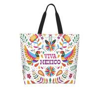 AOOEDM Borsa tote Viva Mexico Flower da donna, grande borsa a tracolla casual con tasca interna, borsa a mano riutilizzabile, borsa per la spesa