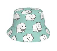 AOOEDM Cappello da Pescatore Unisex Bianco Ippopotamo Verde Menta Cappello Estivo da Spiaggia da Viaggio Cappello da Pescatore a Tesa Larga