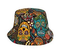 AOOEDM Cappello da Pescatore Unisex con Teschi di Zucchero Messicano Cappello Estivo da Spiaggia da Viaggio Cappello da Pescatore a Tesa Larga