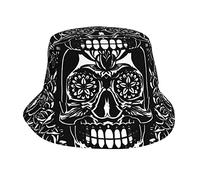 AOOEDM Decorazione Floreale in Bianco e Nero Giorno dei Morti Teschi di Zucchero Messicano Cappello Unisex a Secchiello Cappello Estivo da Spiaggia Cappello da Sole a Tesa Larga Cappello da Pescatore