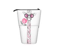 AOOEDM Giraffe Astuccio Telescopico Stand Up Pen Bag In Occhiali Rosa Che Soffia Una Gomma Da Masticare Funky Cartoon Think Pink Slogan Pencil Organizer, Astuccio Portatile Per Ufficio Scolastico