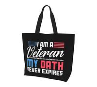 AOOEDM I Am A Veteran My Oath Never Expires Borsa per la spesa riutilizzabile in tela da donna