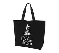 AOOEDM Oh Look It's Wine O'Clock Borsa per la spesa riutilizzabile in tela da donna