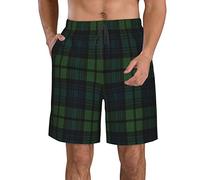 AOOEDM Pantaloni Corti Morbidi da Uomo in Tartan Scozzese Verde Scozzese Pantaloncini Larghi da Spiaggia Traspiranti con Tasche