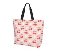 AOOEDM Simpatica borsa per la spesa riutilizzabile con motivo ciliegie e margherite, borsa grande unisex a tracolla per la spiaggia, i viaggi e lo shopping.