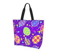 AOOEDM Simpatica borsa tote con coniglietto pasquale, borsa a tracolla casual da donna con uova di Pasqua colorate, borsa per la spesa e i viaggi.