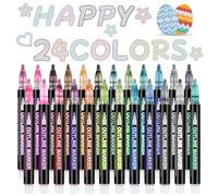 AOOHA Matite Glitterate Magiche,24 Penne Glitterate Colorate,Penne Metallizzate per Contorni Bambini,Pennarelli Metallici Magici per Scrapbooking,Fai da Te,Ragazze,Regali per l'inizio Della Scuola