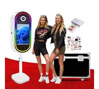 Aookely Macchina fotografica a specchio ovale con custodia da viaggio, touch screen interattivo da 21,5", mini PC integrato, stampa e condivisione istantanea (bianco, stampante e fotobooth)