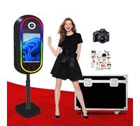 Aookely Macchina fotografica a specchio ovale con custodia da viaggio, touch screen interattivo da 21,5", mini PC integrato, stampa e condivisione istantanea (nero, fotocamera e fotobooth)