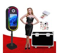 Aookely Macchina fotografica a specchio ovale con custodia da viaggio, touch screen interattivo da 21,5", mini PC integrato, stampa e condivisione istantanea (nero, stampante e fotobooth)