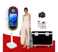 Aookely Macchina fotografica a specchio ovale con custodia da viaggio, touch screen interattivo da 21,5", mini PC integrato, stampa e condivisione istantanea (bianco, fotocamera e fotobooth)