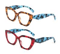 AOOLIA 2Pcs Cat Eye Occhiali da Lettura, Oversized Occhiali da Vista Donna, Moda Lettore Occhiali Luce Blu Donna Computer PC (Arancia/Rosso, 2.5, x)