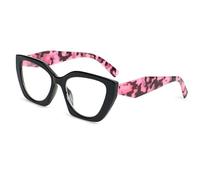 AOOLIA Cat Eye Occhiali da Lettura, Oversized Occhiali da Vista Donna, UV Lettore Occhiali Luce Blu Donna Computer PC (Nero-Rosa, 2.5, x)