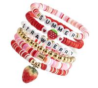 AOOOWER Braccialetto colorato in argilla morbida con ciondolo a forma di cuore con lettera d'amore e fragola, regolabile, realizzato a mano, 3.51x2.34in, argilla polimerica, Nessuna pietra preziosa