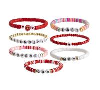 AOOOWER Braccialetto colorato in argilla morbida con ciondolo a forma di cuore con lettera d'amore e fragola, regolabile, realizzato a mano, 7.02x2.34in, argilla polimerica, Nessuna pietra preziosa