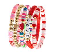 AOOOWER Braccialetto colorato in argilla morbida con ciondolo a forma di cuore con lettera d'amore e fragola, regolabile, realizzato a mano, 4.68x2.34in, argilla polimerica, Nessuna pietra preziosa