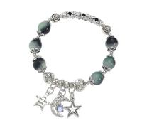 AOOOWER Braccialetto elastico unico con ciondolo a forma di stella e luna, catena a mano, con perline di vetro, per la moda in avanti, 6CM, lega + vetro, Nessuna pietra preziosa