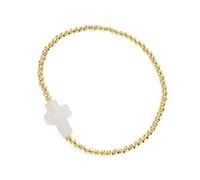 AOOOWER Braccialetto in corda elastica con perline dorate con design a croce che simboleggia protezione e fede, da indossare tutti i giorni o, SizeApprox.17.5cm/6.88inches, Perline, Nessuna pietra