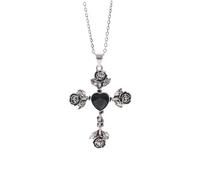 AOOOWER Collana con ciondolo a forma di croce con rose annodate a spina, accessorio alla moda per gotico, SizeApprox.3.8x5.1cm/1.49x2inches, Metallo, Nessuna pietra preziosa