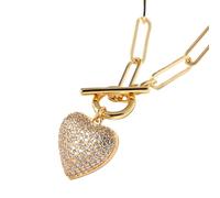 AOOOWER Collana con ciondolo a forma di cuore, design romantico, in ottone robusto con eleganti zirconi, regalo speciale per donne casual, Size Chain Length 51cm/20.08inch, Rame, Nessuna pietra