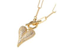 AOOOWER Collana con ciondolo a forma di cuore, design romantico, in ottone robusto con eleganti zirconi, regalo speciale per donne casual, Size Chain Length 51cm/20.08inch, Rame, Nessuna pietra