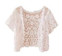 AOOOWER Coprispalle da donna a maniche corte all'uncinetto, traforato, con pizzo floreale, aperto sul davanti, cardigan corto con protezione solare, bolero smerlato per Jack bianco, bianco, M