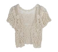 AOOOWER Coprispalle da donna a maniche corte all'uncinetto, traforato, con pizzo floreale, aperto sul davanti, cardigan corto con protezione solare, bolero smerlato per Jack Beige, Beige, M