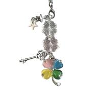 AOOOWER Cordicella fatta a mano con perline alla moda catena telefonica quattro trifogli ciondolo per telefono accessorio gioielli per chiave e borsa, 16cm, lega strass, Nessuna pietra preziosa