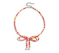 AOOOWER Delicata collana con fiocco in acrilico con perline a forma di farfalla e fiocco per clavicola, per donne e ragazze