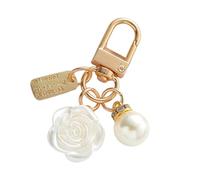 AOOOWER Portachiavi a forma di cuore con perle alla moda, accessorio robusto con perle e ciondolo a forma di rosa, per eventi sociali e, 3.6cm, Lega, Nessuna pietra preziosa