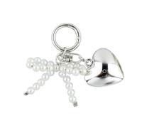 AOOOWER Portachiavi con ciondolo a forma di cuore con fiocco e ciondolo per telefono, cordino per telefono, portachiavi a farfalla, gioiello elegante per portafoglio, 9cm, Perle finte in lega, Nessuna