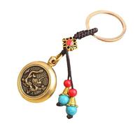 AOOOWER Portachiavi fatto a mano con motivo animale, accessorio in ottone, adatto per prosperità e pace in casa, 8cm, Ottone, Nessuna pietra preziosa