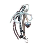 AOOOWER Portachiavi intrecciato con perline e fiocco, accessorio per chiavi, accessorio fatto a mano, alla moda, 3.9x3.9in, Lega, Nessuna pietra preziosa