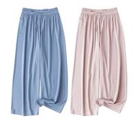 AOOPOO 2 Pacchetti di Pantaloni Larghi per Bambine Pantaloni Larghi Estivi per Bambini, Pantaloni Lunghi Casual Pantaloni Estivi per Bambini Cotone Lino Elastico Pantaloni Harem di Base Joggers