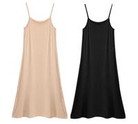 AOOPOO 2 Pezzi Sottovesti Intere da Donna con Spalline Sottili Sottovesti Basic, Canotte Sexy Morbidi Sottogonne, Camicie da Notte Lunghe Sottogonne Notte Indossare sotto Abiti a Canotta