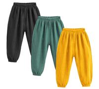 AOOPOO 3 Pack Bambini Estate Primavera Elastico Basic Harem Pantaloni Toddler Baby Boys Girls Casual Cotone Lino Allentato Pantaloni Lunghi