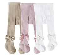 AOOPOO 3 Pezzi Collant per Neonati e bambini piccoli in cotone, Leggings Morbidi Caldi ed Elastici con Design a Fiocco Leggings Senza Cuciture per Bambini da 0 mesi a 6 anni