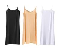 AOOPOO 3 Pezzi Sottovesti da Donna con Spalline Sottili: Camicie da Notte Basic, Canotte Sexy, Sottovesti Lunghe, Sottogonne, Negligee Indossare sotto Abiti - Beige, Nero e Bianco
