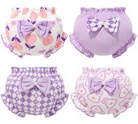 AOOPOO 4 Pezzi Bimba Bloomer Copripannolino Diaper Covers Bambina Neonate Biancheria Intima in Cotone Mutandine Pantaloncini con Bowknot Abito da Battesimo Underwear