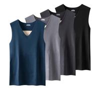 AOOPOO 4 Pezzi Uomo Intimo Termico Senza Maniche Gilet A Costine Corpo Senza Cuciture, Canottiere Termiche Calde con Toppa in Pile Sottostrato Canottiera Termica Senza Maniche