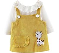 AOOPOO Completi per Bambine Manica Lunga Collo in Pizzo Tinta Unita Pullover Top + Gonna a Righe Giraffa Stampata Sul Retro Set per Bambine 3 Mesi-24 Mesi