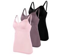 AOOPOO Confezione da 3 Canottiere per Incinta, Canotta da Donna in Cotone per Allattamento Canotta Premaman per Allattamento al Seno, Canotta Lunga da Allattamento con Imbottitura Fibbia Anteriore