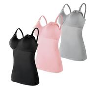 AOOPOO Confezione da 3 Canottiere per Incinta, Canotta da Donna in Cotone per Allattamento Canotta Premaman per Allattamento al Seno, Canotta Lunga da Allattamento con Imbottitura Fibbia Anteriore