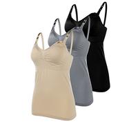 AOOPOO Confezione da 3 Canottiere per Incinta, Canotta da Donna in Cotone per Allattamento Canotta Premaman per Allattamento al Seno, Canotta Lunga da Allattamento con Imbottitura Fibbia Anteriore