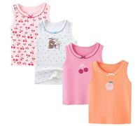 AOOPOO Confezione da 4 Cannottiera da Bambina in Cotone Canotta Intima, Canotta per Bambina Top Senza Maniche Canotte Stampata Bimba Canottiere Elastiche per 2-13 Anni