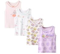 AOOPOO Confezione da 4 Cannottiera da Bambina in Cotone Canotta Intima, Canotta per Bambina Top Senza Maniche Canotte Stampata Bimba Canottiere Elastiche per 2-13 Anni