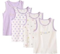 AOOPOO Confezione da 4 Canottiere da Bambina Ragazza in Cotone, Canotta per Bambina in Cotone Top Senza Maniche Canotte Floreale Stampata Bimba Canottiere Elastiche per 2-13 Anni